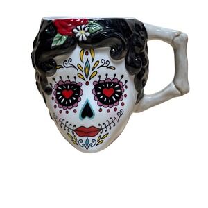 Cracker Barrel Day of the Dead Sugar Skull Mug La Calavera Catrina Bone Handle